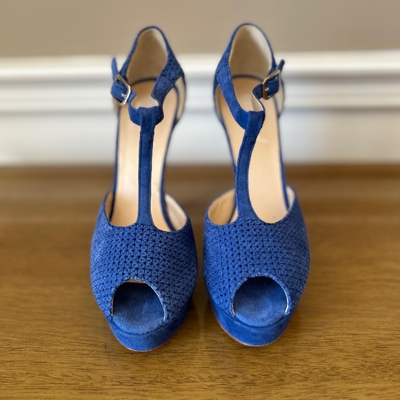 Blugirl Blumarine Textured Blue Suede Platform T-Strap Sandals Size 7.5 (38.5) - Picture 6 of 6